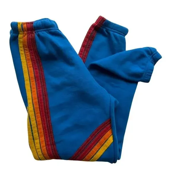 Aviator Nation Blaze Stripe Sweatpant Ocean Blue Size XS Jogger High Rise Cotton - Picture 2 of 6